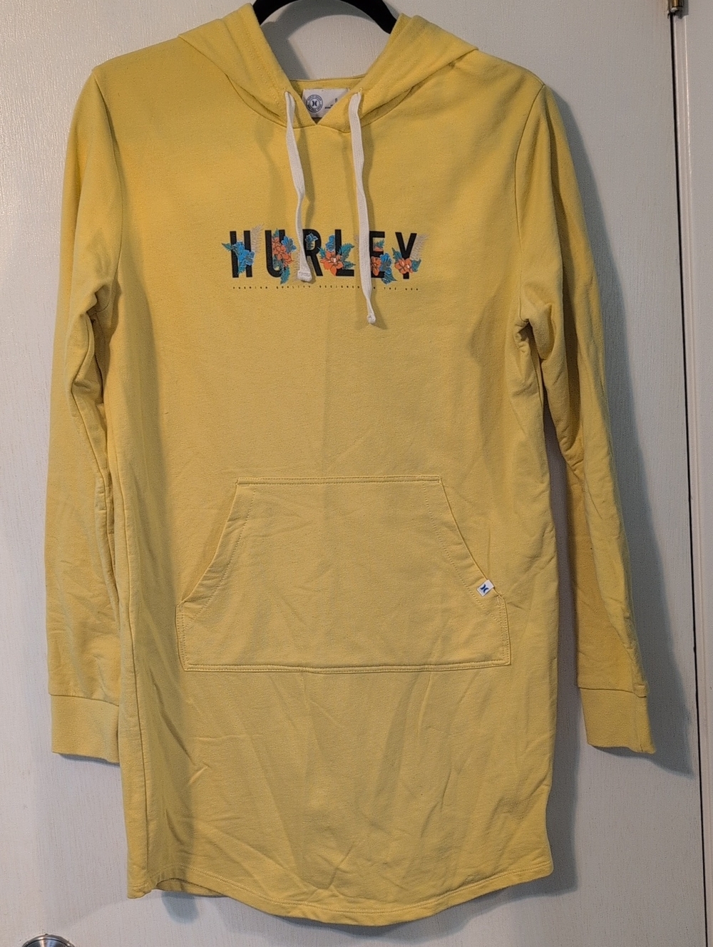 Hurley Yellow Crewneck Hoodie Dress with Tropical Logo